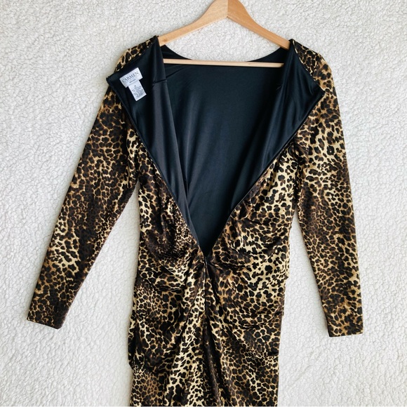 Carmen Marc Valvo leopard print long sleeve jersey knit bodycon midi dress, Sz M - Picture 14 of 16